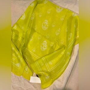 Raj Skull Print Lime Green Silk Scarf